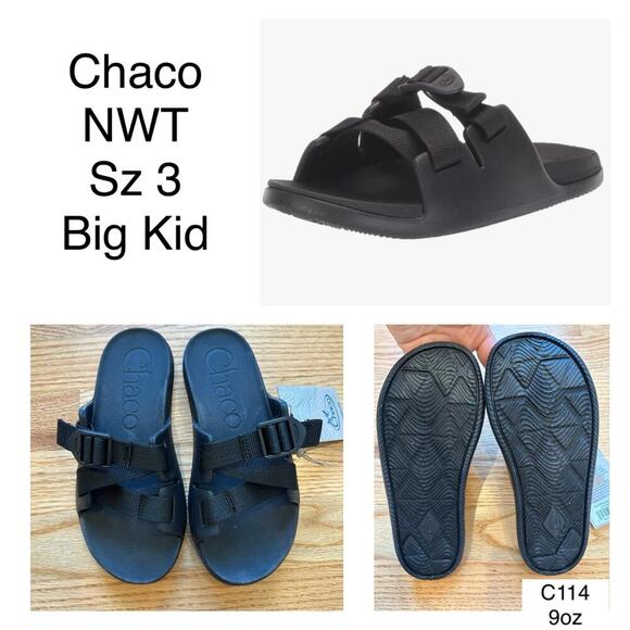 NEW Chacos Chillos Big Kids Black Slide Sandals, Sz 3, Unisex (C114) - Picture 2 of 6